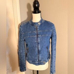 We The Free Blue Denim Zip-Front Jacket